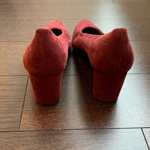 Burgundy Stuart Weitzman Suede Low Block Heels - Picture 3 of 6